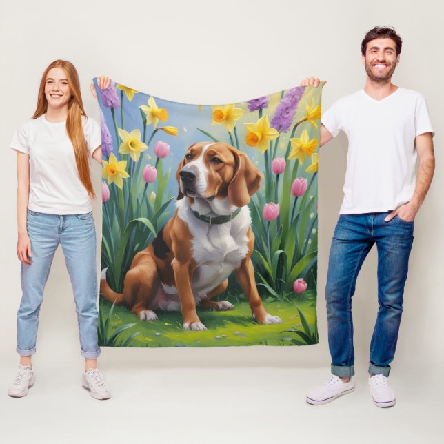Couverture Polaire Treeing Walker Coonhound Peinture des fleurs de pr (En situation)