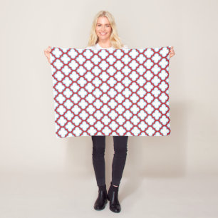 Couverture Polaire Trellis blanc et rouge, treillis, Quatrefoil