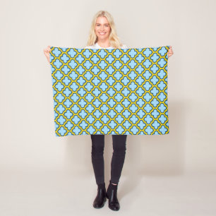 Couverture Polaire Trellis bleu et jaune, treillis, Quatrefoil