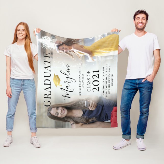 Couverture Polaire Trendy 2 Photo Graduation, Nom & Citation Keepsaké (En situation)
