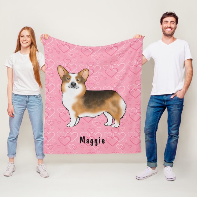 Couverture Polaire Tri en tête rouge Pembroke Welsh Corgi Coeurs et n (En situation)