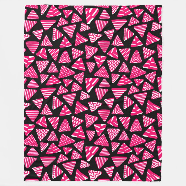 Couverture Polaire Triangles 240121 - Rouge néon et blanc sur noir (Devant)
