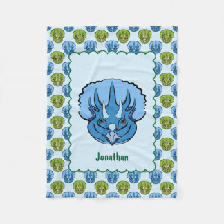 Couverture Polaire Tricératops Bleu et Vert Cute Dinosaur Motif