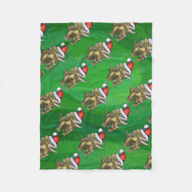 Couverture Polaire Tricératops vert Noël (Devant)