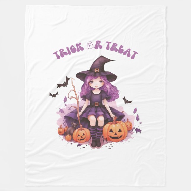 Couverture Polaire Trick ou traiter la sorcière violette Citrouilles  (Devant)