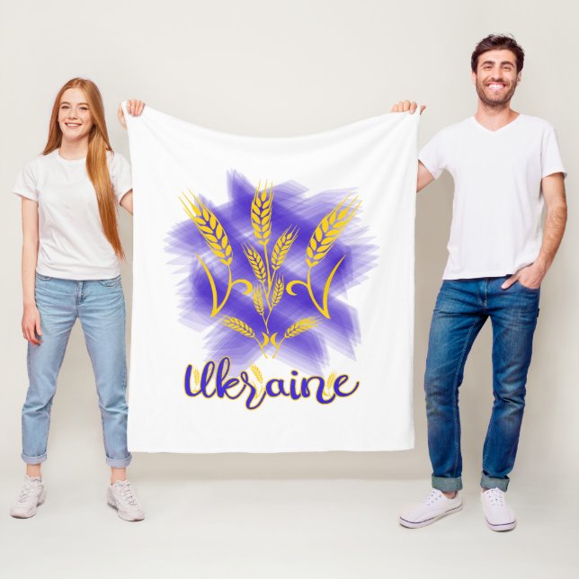 Couverture Polaire trident ukrainien fait d'épi de blé (En situation)