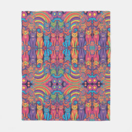 Couverture Polaire Trippy Hippy Chats Vivid Couleur Psychedélique