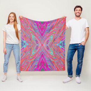 Couverture Polaire Trippy rose, Aqua et Magenta papillon Abstrait