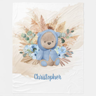 Couverture Polaire Tropical garçon en peluche ours pampas herbe fleur