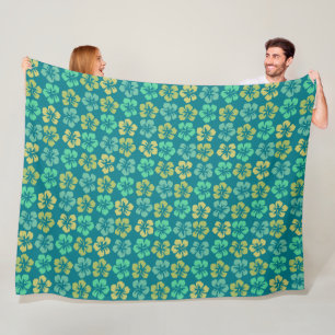 Couverture Polaire Tropical Turquoise Hibiscus Flower Motif