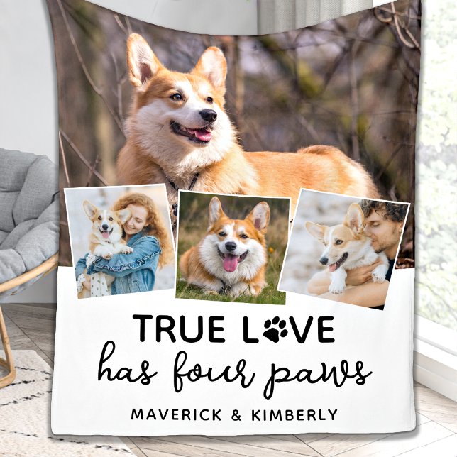 Couverture Polaire True Love Amoureux des chiens Personnalisé 4 Photo (Créateur téléchargé)