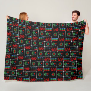 Couverture Polaire Tuiles de Mahjong LG #4 Rouge Vert Bleu Noir