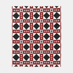 Couverture Polaire Tuiles géométriques en rouge, noir et blanc