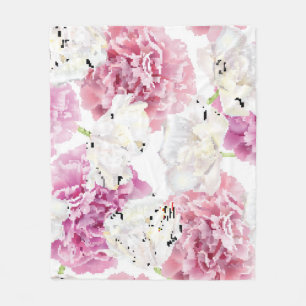 Couverture Polaire Tulipe blanche de pivoine rose Vintage