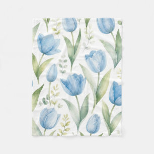 Couverture Polaire Tulipes Bleues Peinture Florale Aquarelle Botaniqu