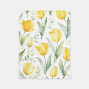 Couverture Polaire Tulipes jaunes Peinture florale aquarelle Botaniqu