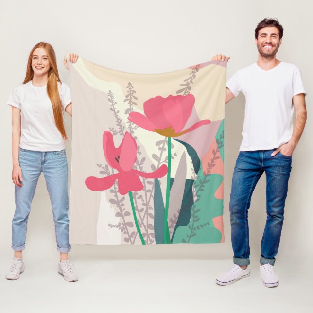 Couverture Polaire Tulipes roses Blocs de couleurs artistiques modern (En situation)