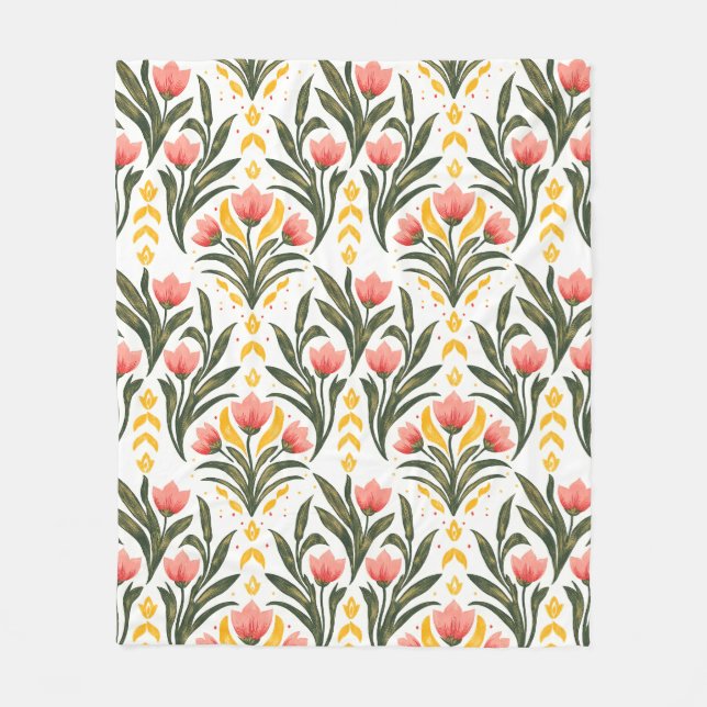 Couverture Polaire Tulipes roses et verdure (Devant)