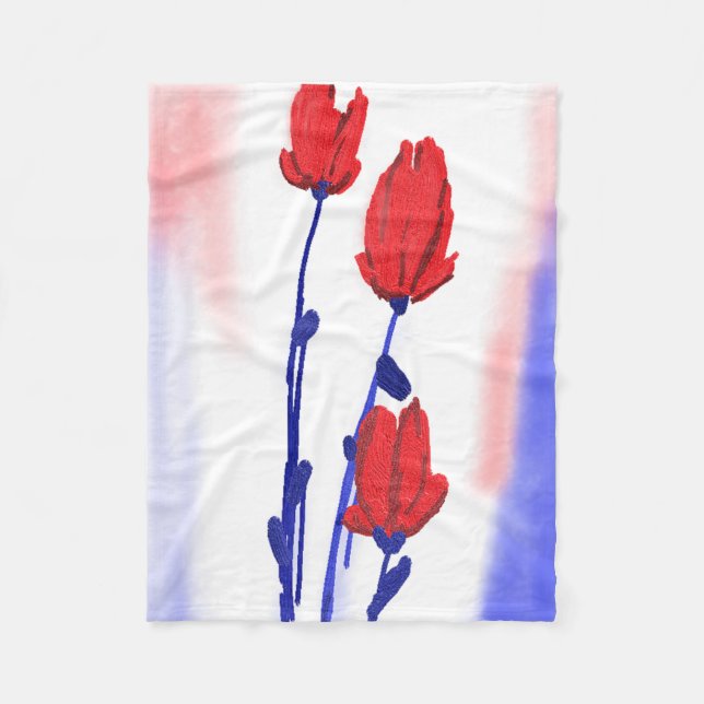 Couverture Polaire Tulipes rouges avec bleu (Devant)