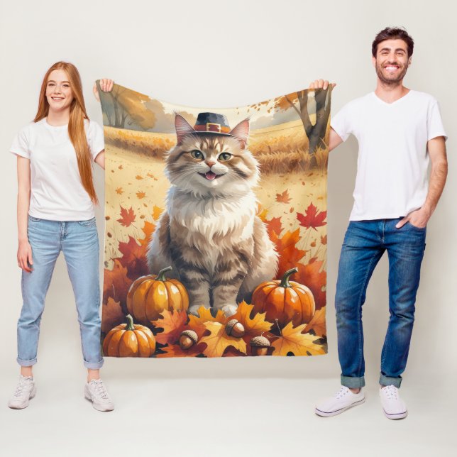 Couverture Polaire Turc Angora Chat Automne Quitte L'Art Thanksgiving (En situation)