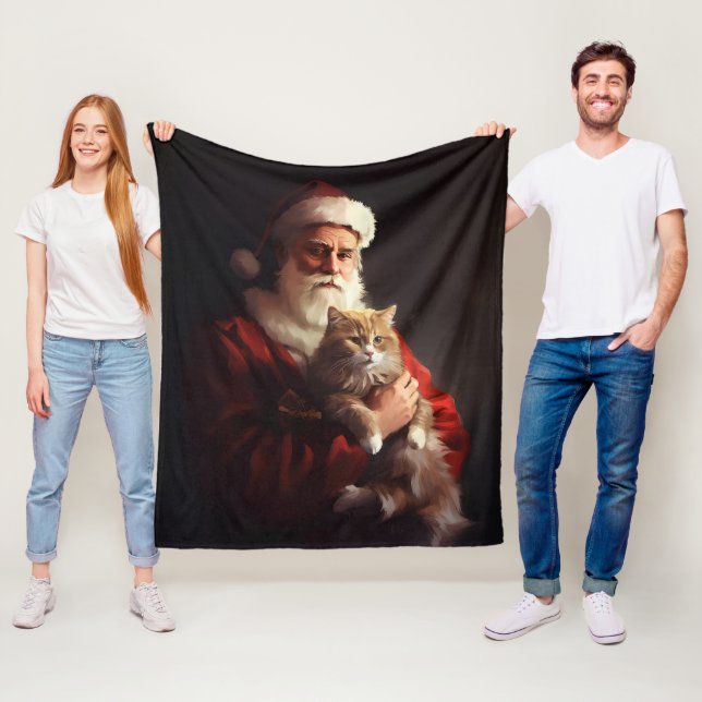 Couverture Polaire Turc Angora Chat Santa Claus Festif Noël (En situation)
