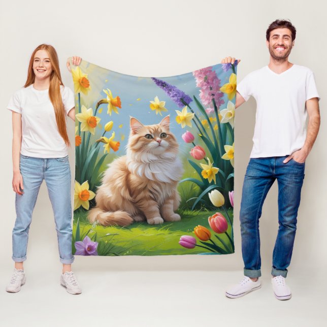 Couverture Polaire Turc Angora Fleurs de printemps de chats peinture (En situation)