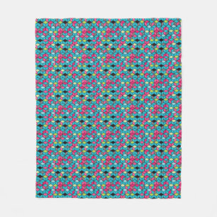 Couverture Polaire Turqouise et Motif de Cube rose