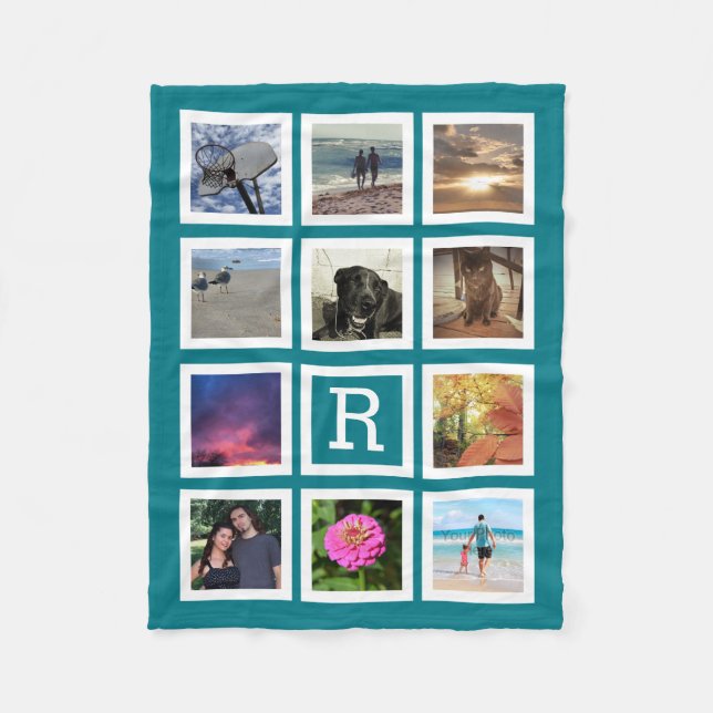 Couverture Polaire Turquoise 11 Photo Collage Mosaïque Carré Cadre Mo (Devant)