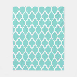 Couverture Polaire Turquoise Aqua Wht Moroccan Quatrefoil Pattern #4