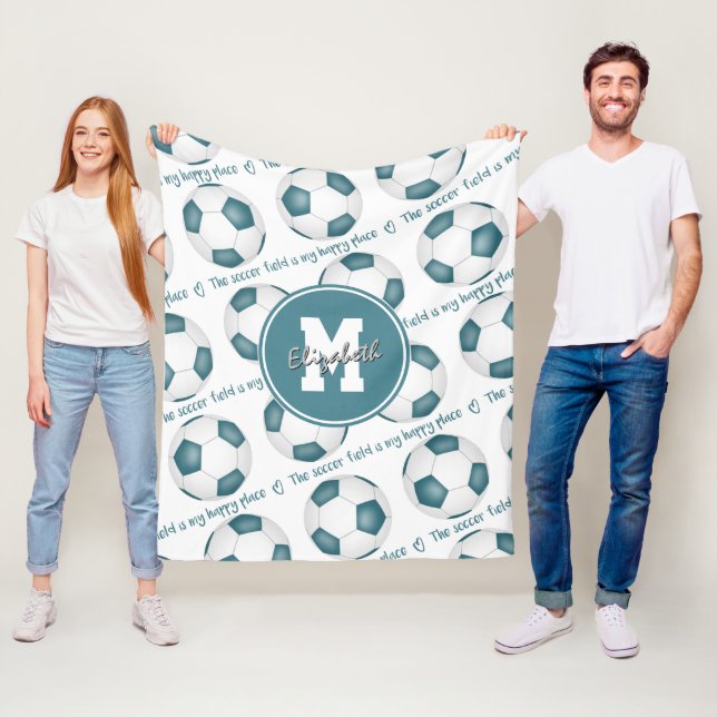 Couverture Polaire turquoise blanc Le terrain de football est mon end (En situation)