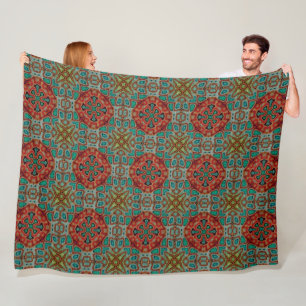 Couverture Polaire Turquoise Bleu Orange Rouge Vert Bohème Bali Art