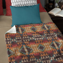 Turquoise Bleu Rouge Brown Orange Tribal Art Motif