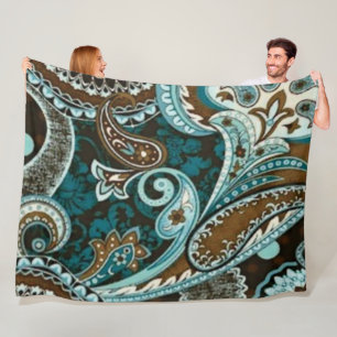 Couverture Polaire Turquoise Brown Vintage Paisley