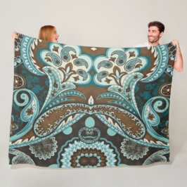 Couverture Polaire Turquoise Brown Vintage Paisley 3