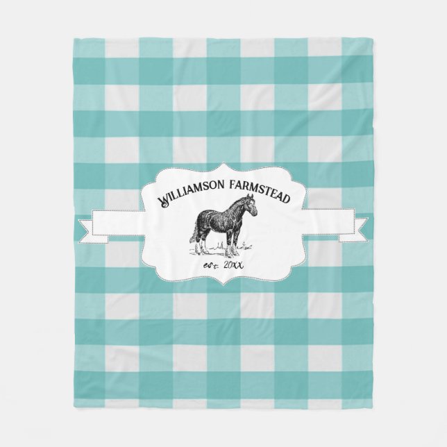 Couverture Polaire Turquoise Buffalo Plaid Farm Horse Fleece Blanche (Devant)