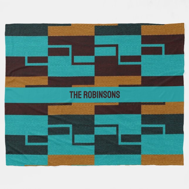 Couverture Polaire Turquoise géométrique Noir et Brown (Devant (Horizontal))