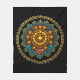 Couverture Polaire Turquoise Lotus Mandala - Black Boho Graphic Art