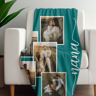 Couverture Polaire Turquoise Personnalisé Nana Grandkid 5 Photo Colla