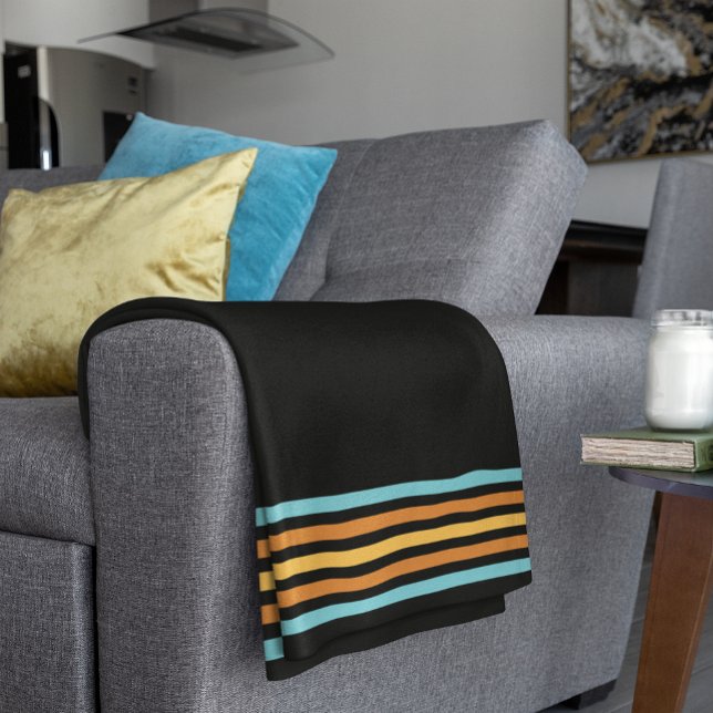 Couverture Polaire Turquoise rétro et bande orange (Créateur téléchargé)