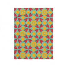 Turquoise Rouge Jaune Fleur Pétale Folk Art Déco M