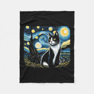 Couverture Polaire Tuxedo Chat Starry Peinture de nuit Tuxedo Proprié