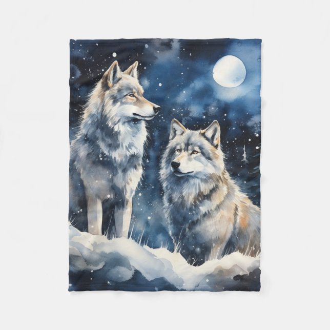 Couverture Polaire Two Wolves in Winter (Devant)