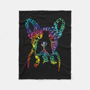 Couverture Polaire Typographie Bulldog Tie Dye Art graphique Frenchie