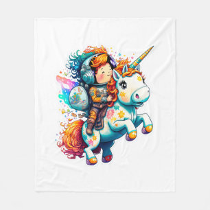 Couverture Polaire Un astronaute à bord d'une mignonne licorne coloré