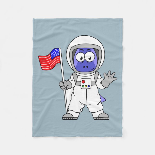 Couverture Polaire Un astronaute parasaurolophus tient le drapeau amé (Devant)