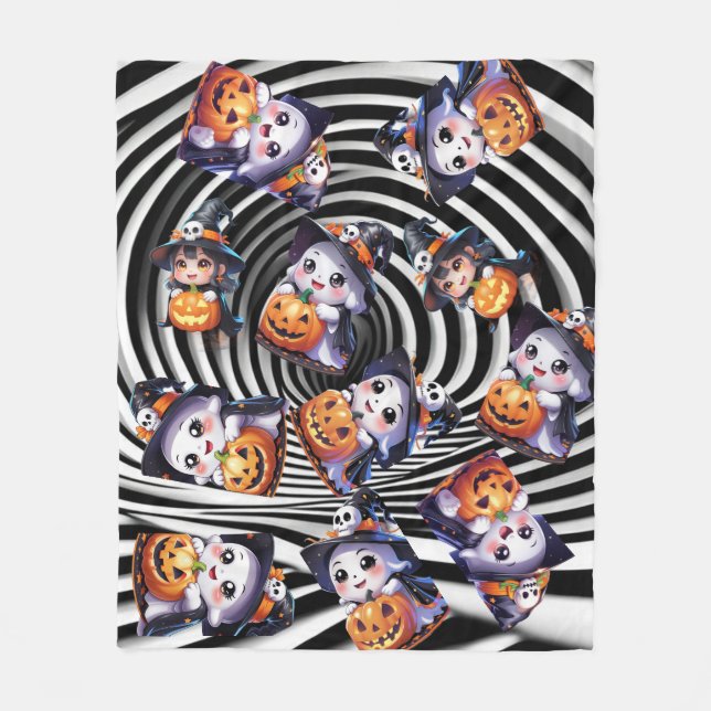 Couverture Polaire Un joli fantôme d'Halloween avec Citrouille (Devant)