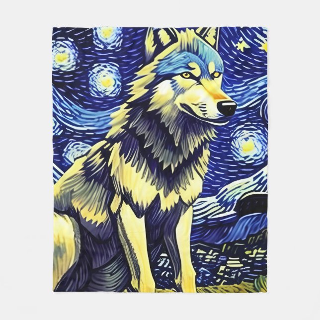Couverture Polaire Un loup dans la nuit étoilée (Devant)