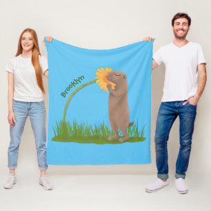 Couverture Polaire Un mignon chien de prairie reniflant la caricature