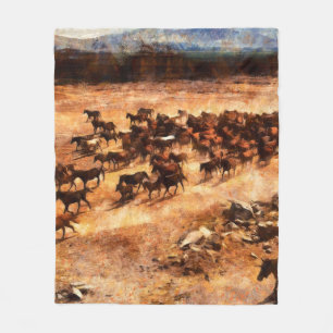 Couverture Polaire Un troupeau de chevaux sauvages en course. OEuvre
