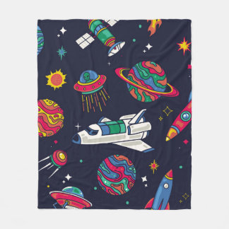 Couverture Polaire Un vaisseau spatial en motif sans couture Galaxy. 
